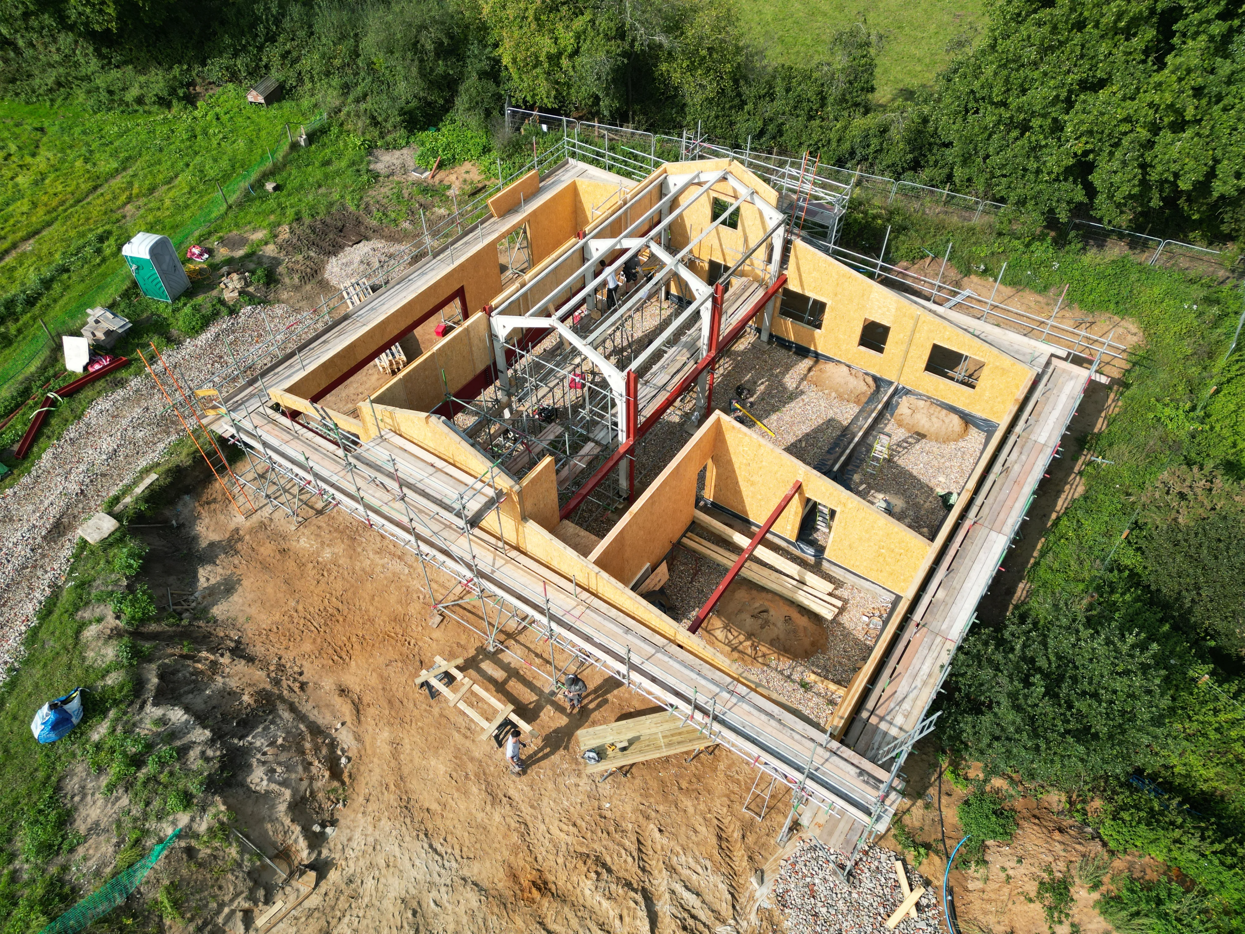 an aerial view of a house under construction