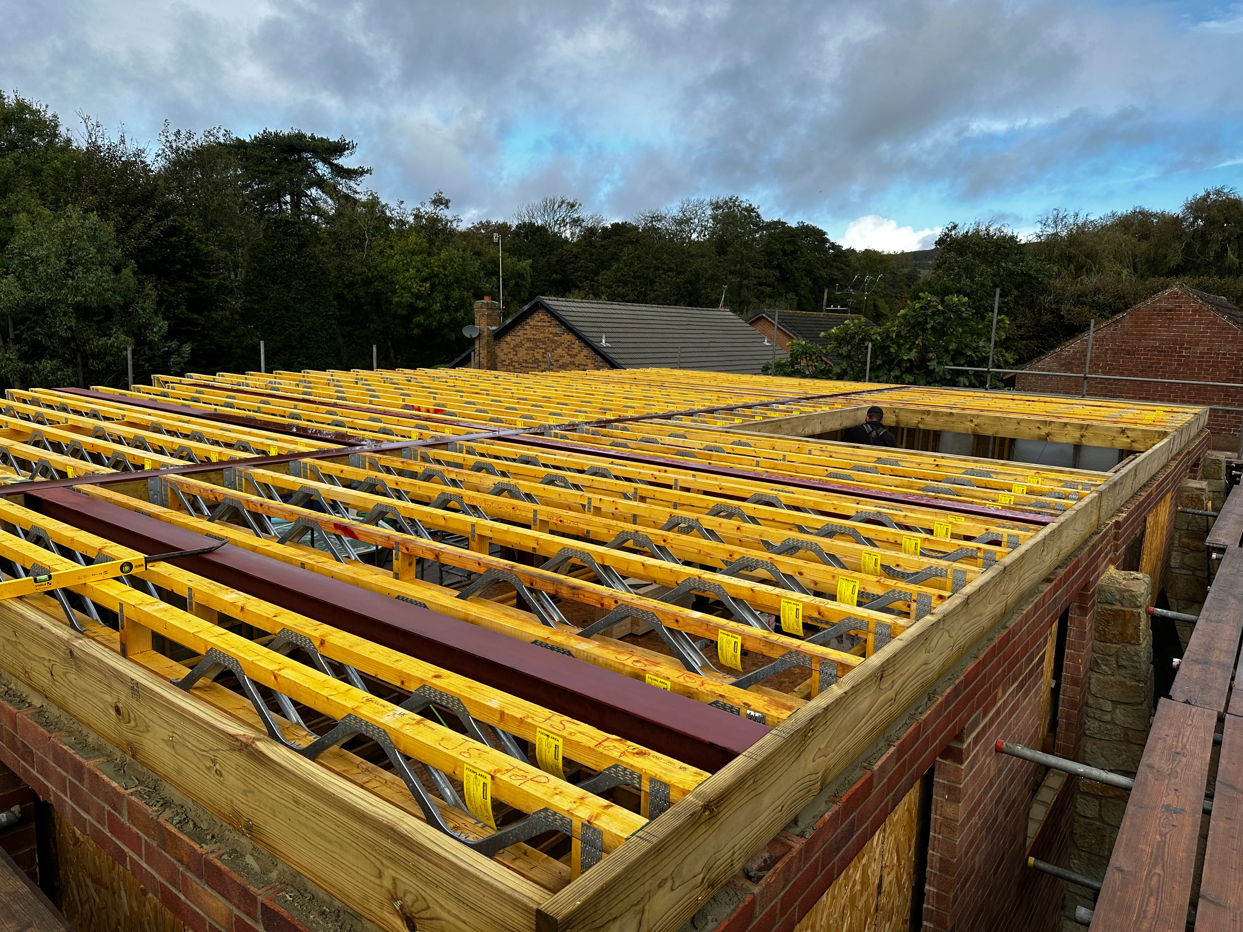 the roof of a house is being built